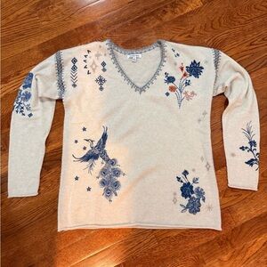 Johnny Was Whipstitch Embroidered V-Neck Sweater